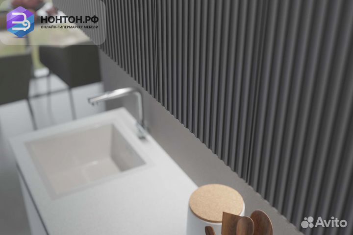 Кухня Оливия 2.0м белый снег софт / графит софт