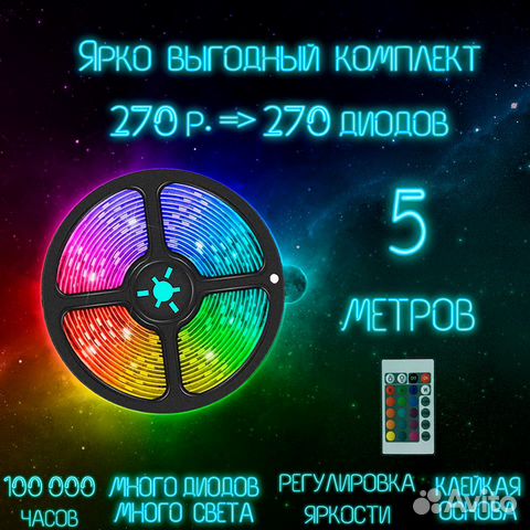Светодиодная лента rgb led диодная подсветка 5м