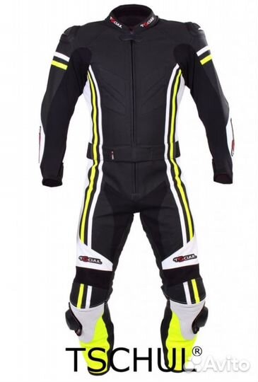 Мото комбинезон tschul 555 кожа,черно-желтый 50