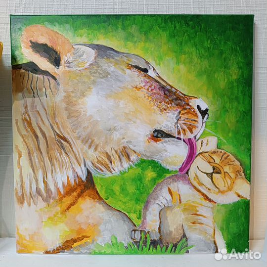 Картина акрилом Львы