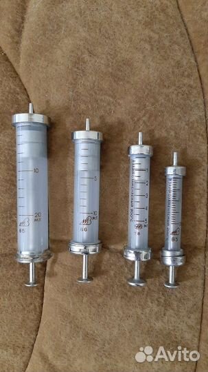 Шприцы стеклянные новые СССР 2мл, 5мл, 10, 20мл
