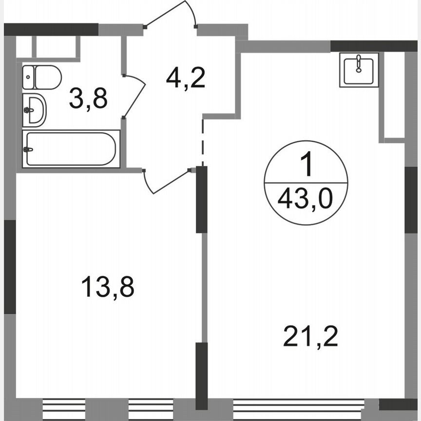 1-к. квартира, 43 м², 14/17 эт.