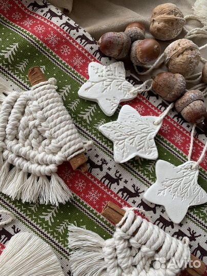 Набор елочных игрушек макраме ручной работы