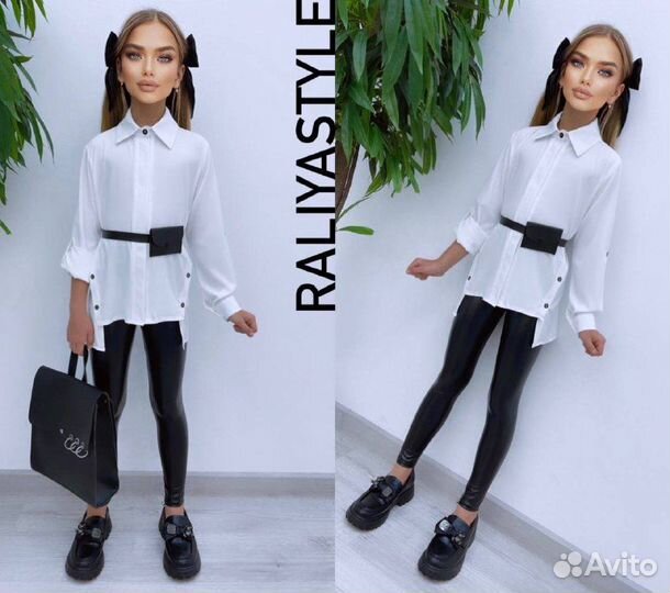 Белая рубашка с ремешком для девочки 13/14 лет