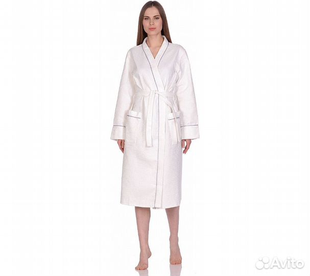 Халат вафельный Home One с кантом отбеленный 46