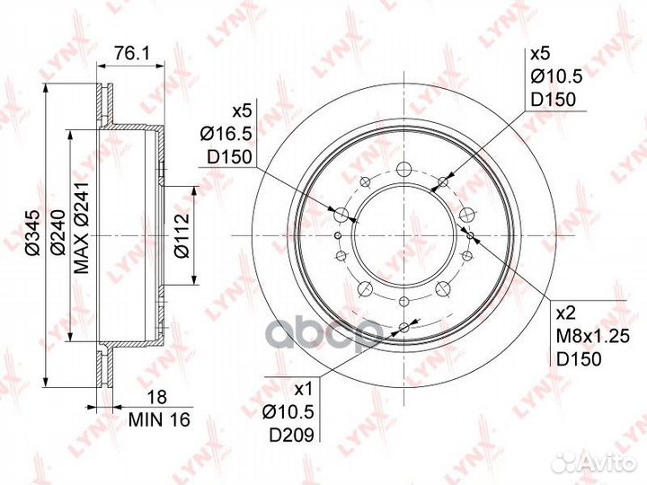 Диск тормозной зад BN1186 lynxauto