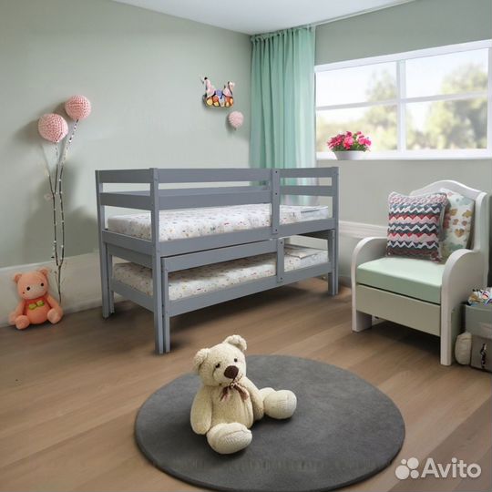 Кровать для двух детей береза серая