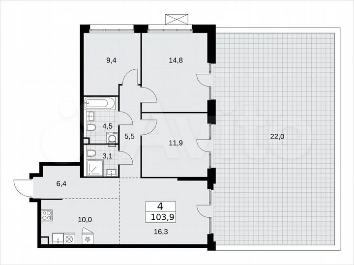 4-к. квартира, 103,9 м², 2/15 эт.