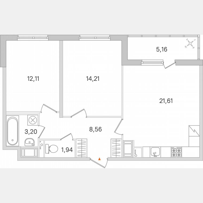2-к. квартира, 64,2 м², 8/8 эт.