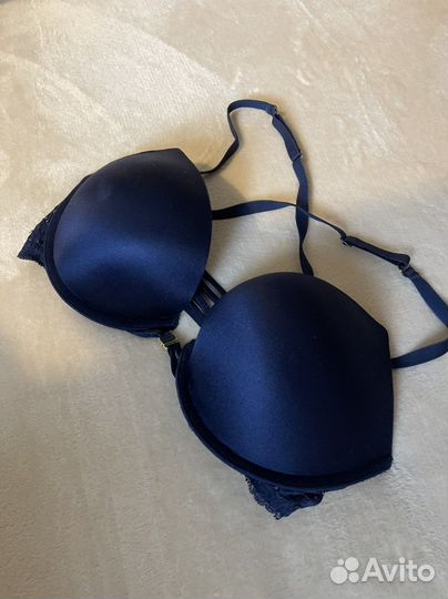 Бюстгальтер супер пуш ап +2 размера синий 70 c