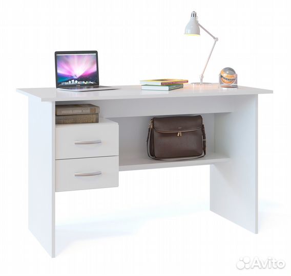 Письменный стол со встроенной тумбой спм-07-1Б, цвет белый, шхгхв 120х60х74 см., универсальная сборк