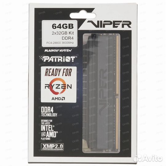 Оперативка Patriot Viper 4 Blackout 3600 64гб