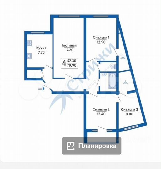 4-к. квартира, 82,6 м², 1/10 эт.