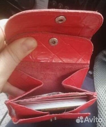 Монетница-кошелёк на кнопке 3отд кожа алый Россия