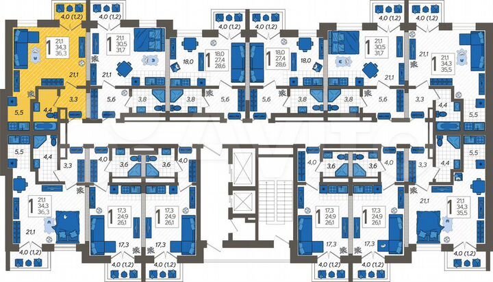 1-к. квартира, 36,3 м², 11/12 эт.