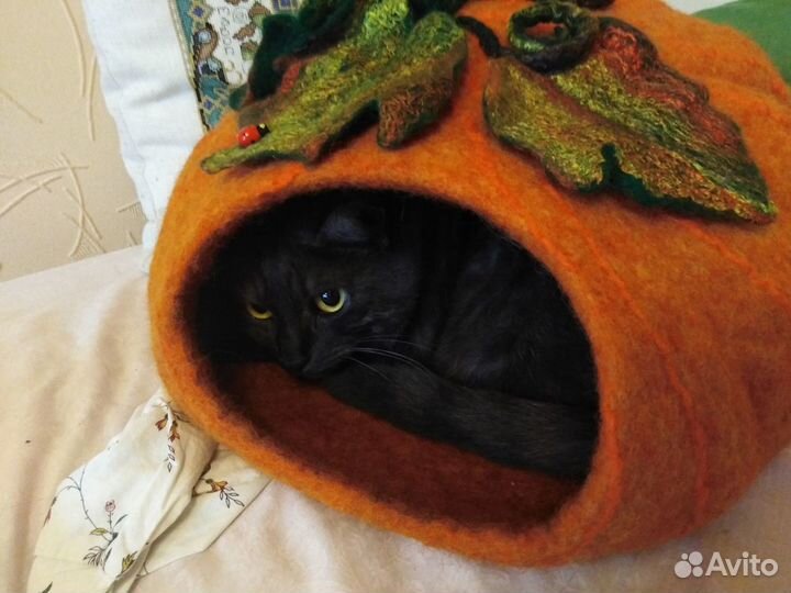 Домик лежанка для кошки в форме тыквы
