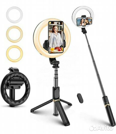 3в1: Монопод + селфи пульт + кольцевая подсветка