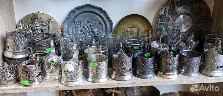 Посуда, подсвечники, ваза, подстаканники и другое