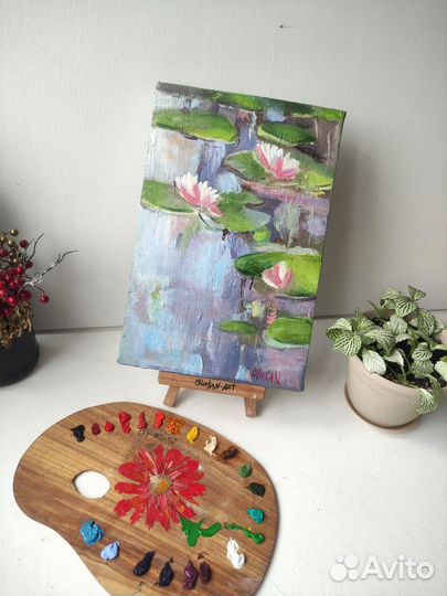 Картина кувшинки маслом холст Пейзаж река