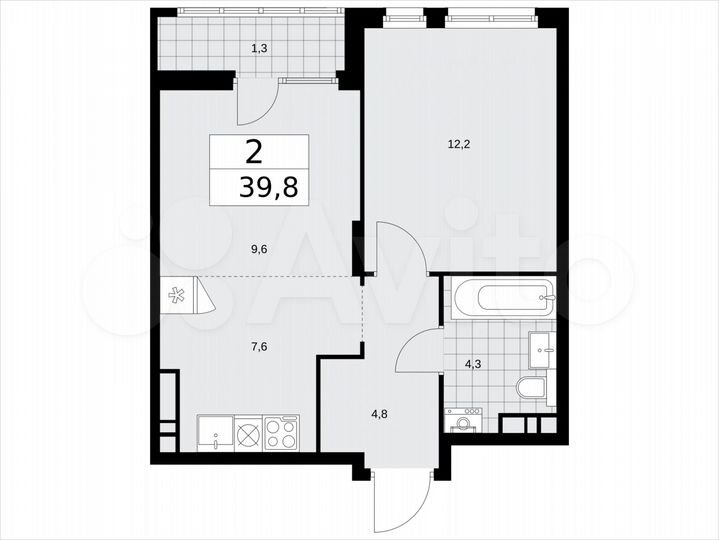 2-к. квартира, 39,8 м², 9/16 эт.