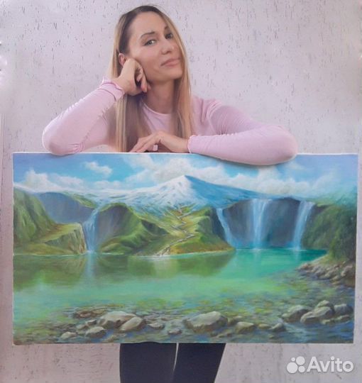 Картина маслом на холсте большая море горы природа