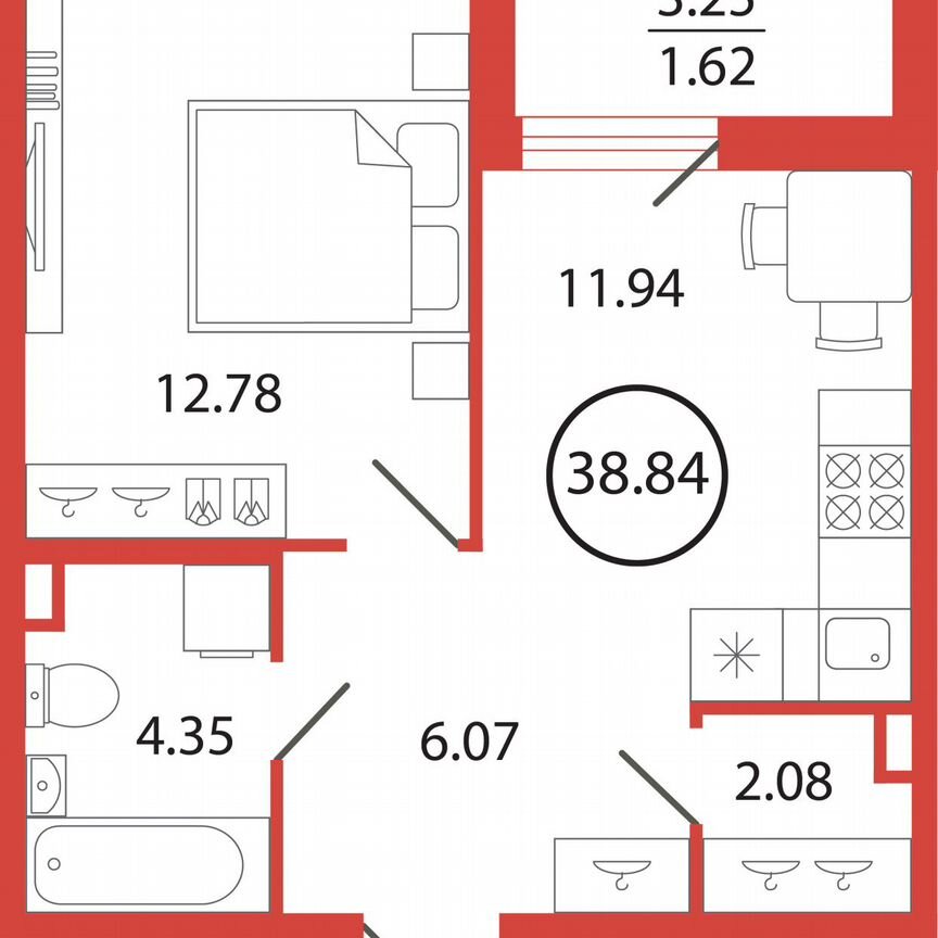 1-к. квартира, 38,8 м², 2/12 эт.