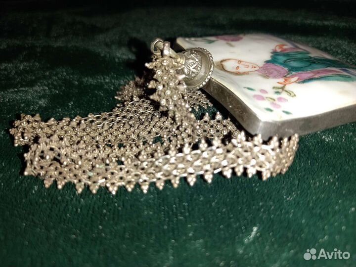 Старинный китайский кулон,серебро фарфор 18 век