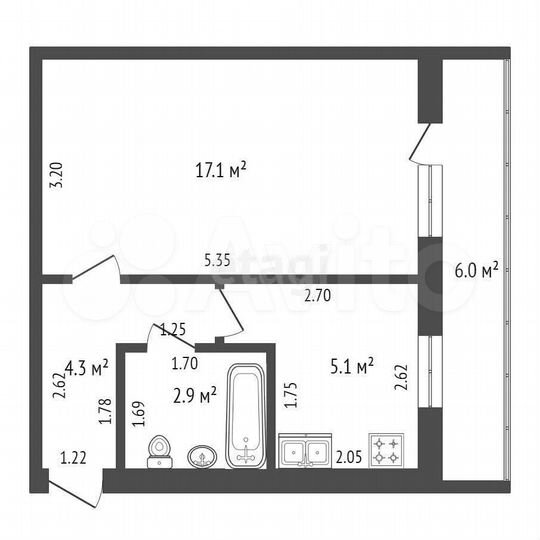 1-к. квартира, 30,2 м², 5/5 эт.