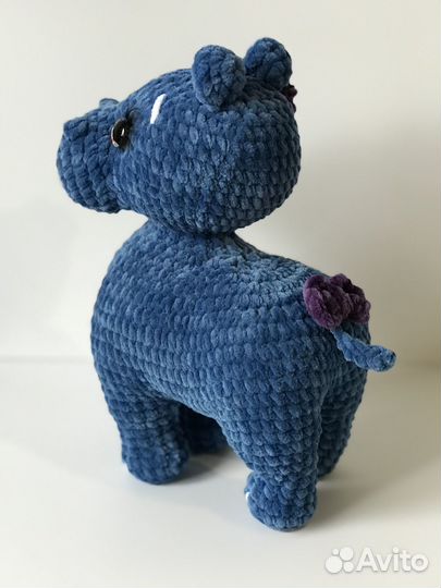 Мягкая вязаная игрушка Бегемотик ручной работы