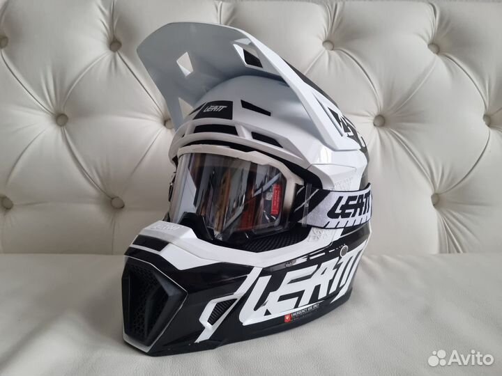 Белый Moтошлем с Maской Leatt 7.5 Kit Enduro V23