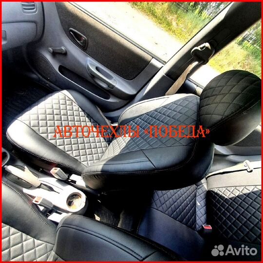 Чехлы Hyundai Accent из экокожи чёрные Ромб