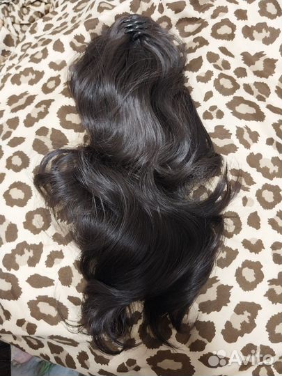 Хвост-шиньон 45 см локоны на крабе коричневый