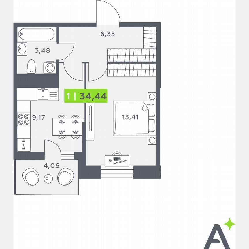 1-к. квартира, 34,1 м², 12/12 эт.