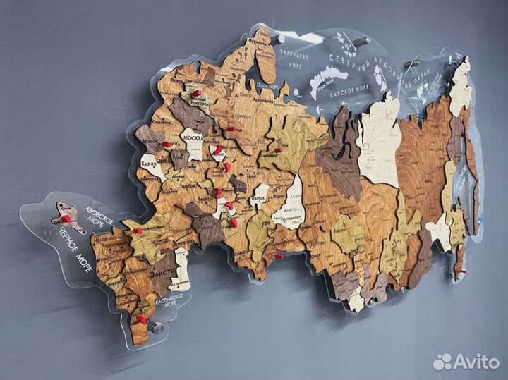 Карта России на стену из дерева