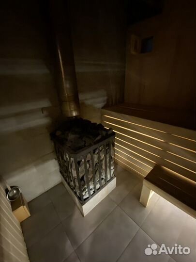 Баня на дровах с купелью и прудом