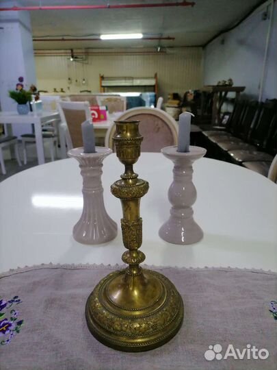 Подсвечник старинный редкий, бронза, 27см