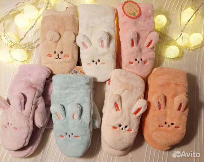 Варежки меховые детские зайчата