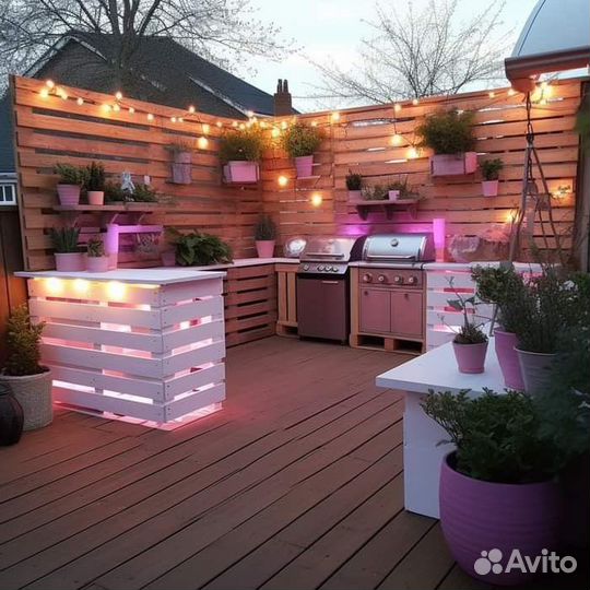 Летняя садовая кухня в стиле лофт