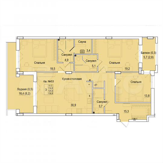 3-к. квартира, 126,7 м², 6/11 эт.