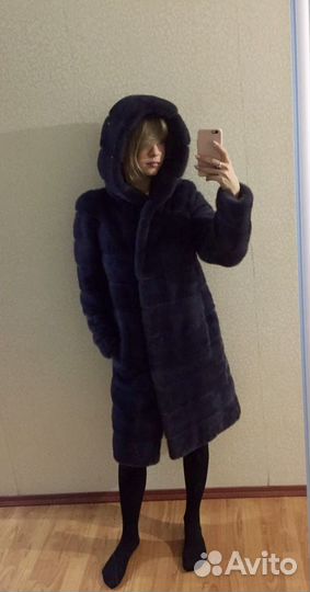 Шуба норковая 42 44 поперечка с капюшоном
