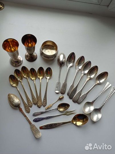 Серебряные ложки, рюмки, солонки