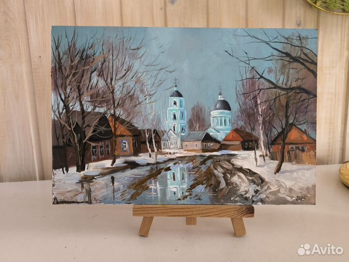 Этюд Храм в селе 20 на 30