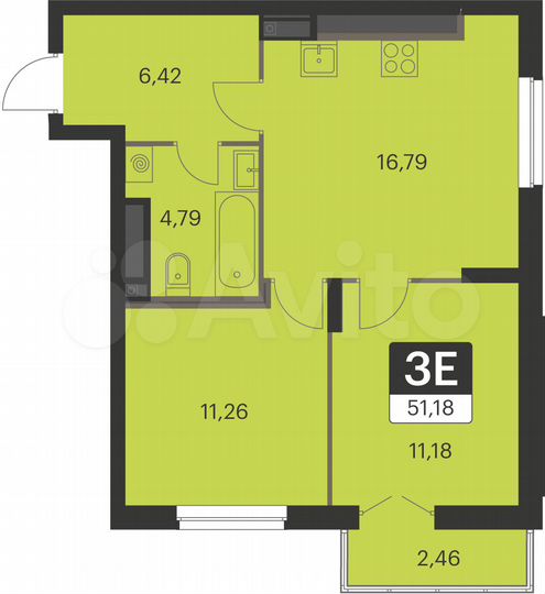 2-к. квартира, 51,2 м², 16/17 эт.
