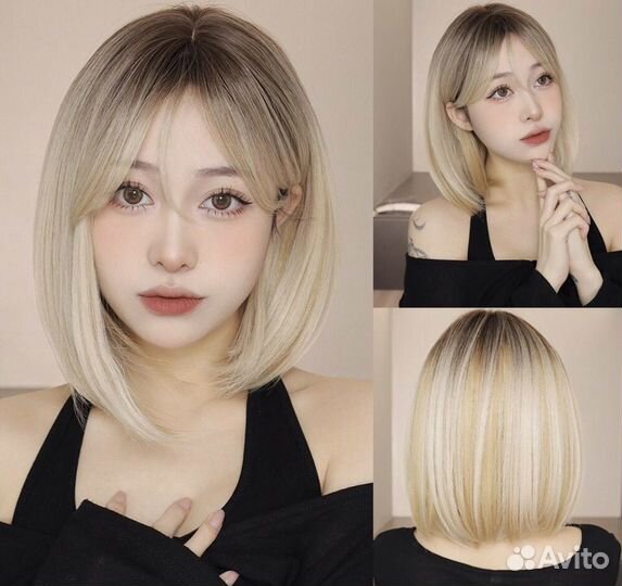 Парик каре блонд с челкой