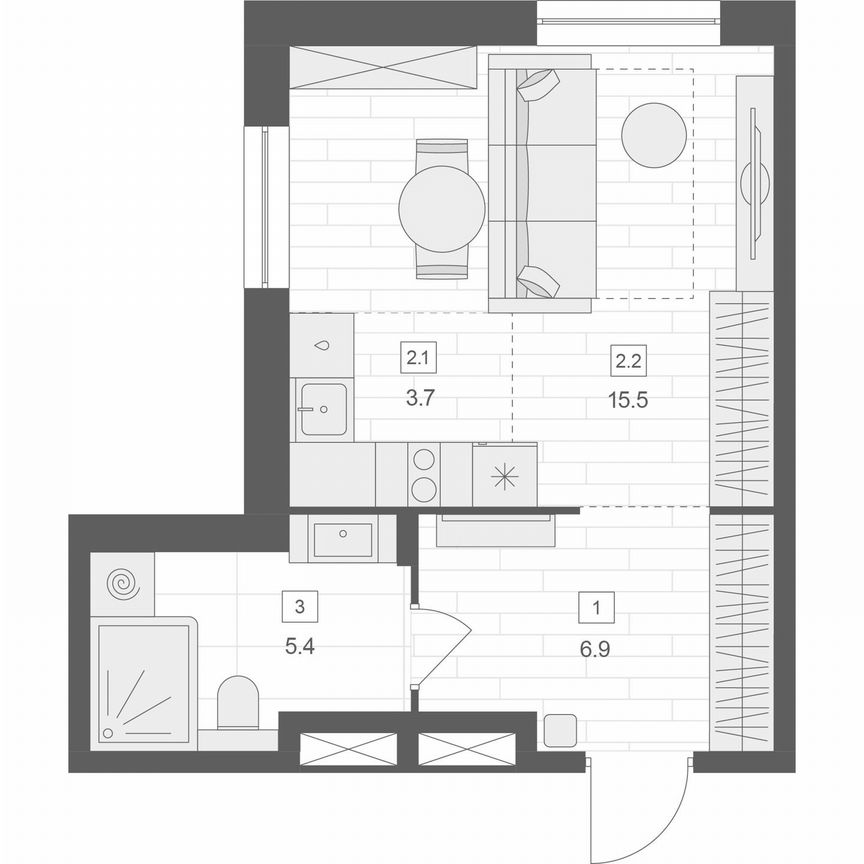 Апартаменты-студия, 31,5 м², 8/10 эт.