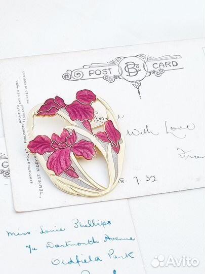 Брошь «Ирисы», клуазоне, Англия