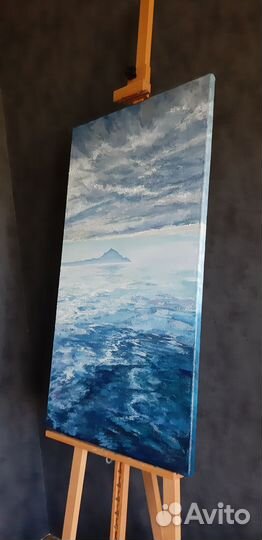 Картина маслом большая текстурная море горы