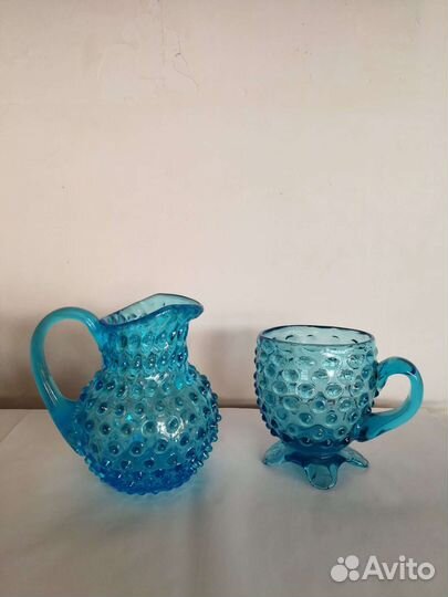 Кувшин и чаша из цветного пупырчатого стекла Чехия