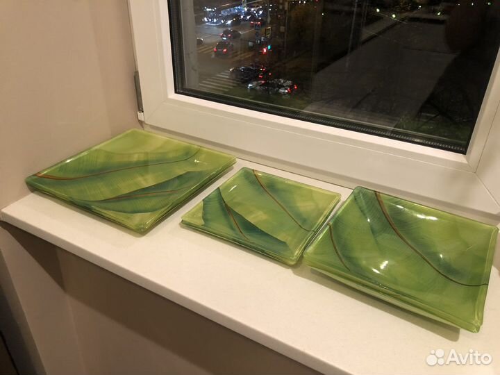 Тарелки квадратные зеленые Luminarc