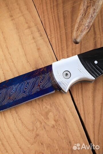 Нож складной Филин дамаск торцевой с воронением че